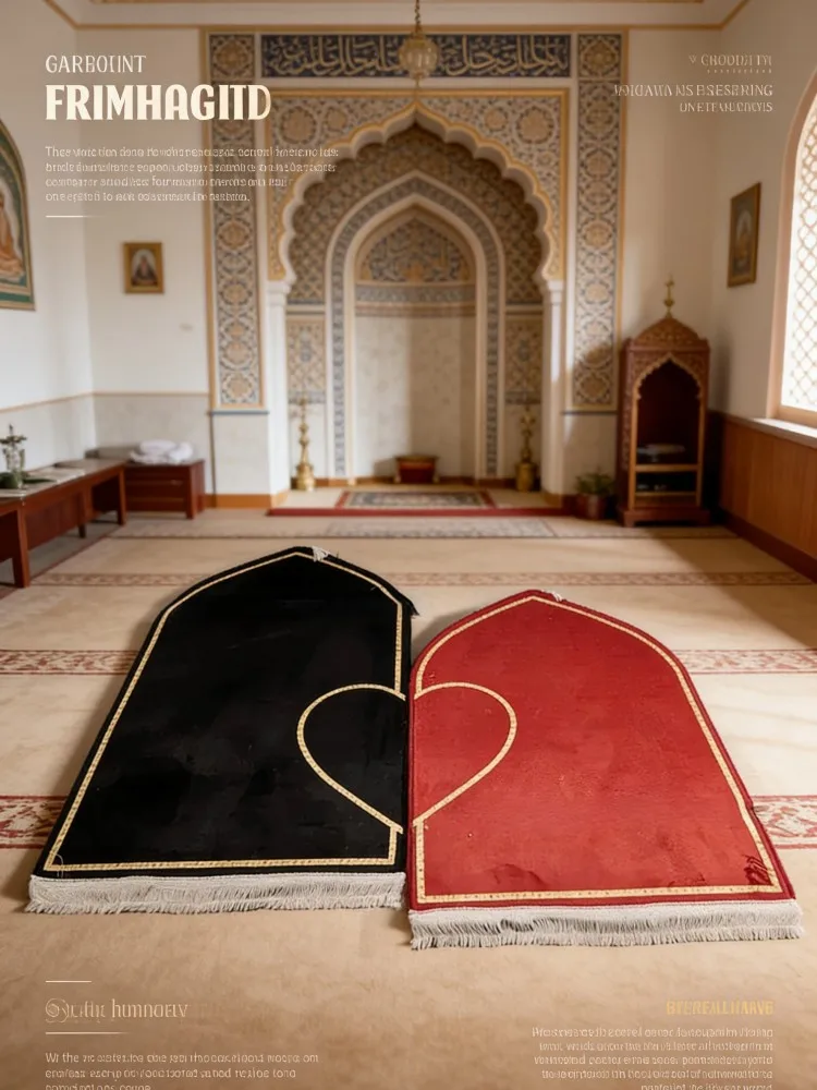 Couple Heart Matching Prayer Rugs | Non-Slip Soft Velvet Sajjada | Islamic Wedding & Nikkah Gift