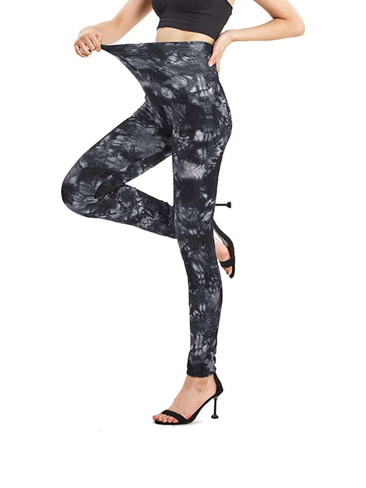 LJCUIYAO Casual Senhoras Calças Lápis Macio Yoga Fitness Leggings Mulheres Roupas de Cintura Alta Gravata Tingida Impressão Soft leggins S-2XL