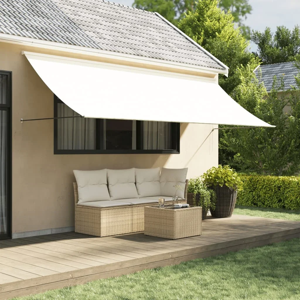 Cream Retractable Awning X 150 M Fabric And Steel, Outdoor Courtyard Umbrella Surface Fabric
