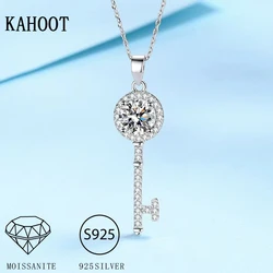 925 Sterling Silver 1 Carat Moissanite Key Pendant Necklace Fashion Decor High Class Niche Couple Men Women Anniversary Gift