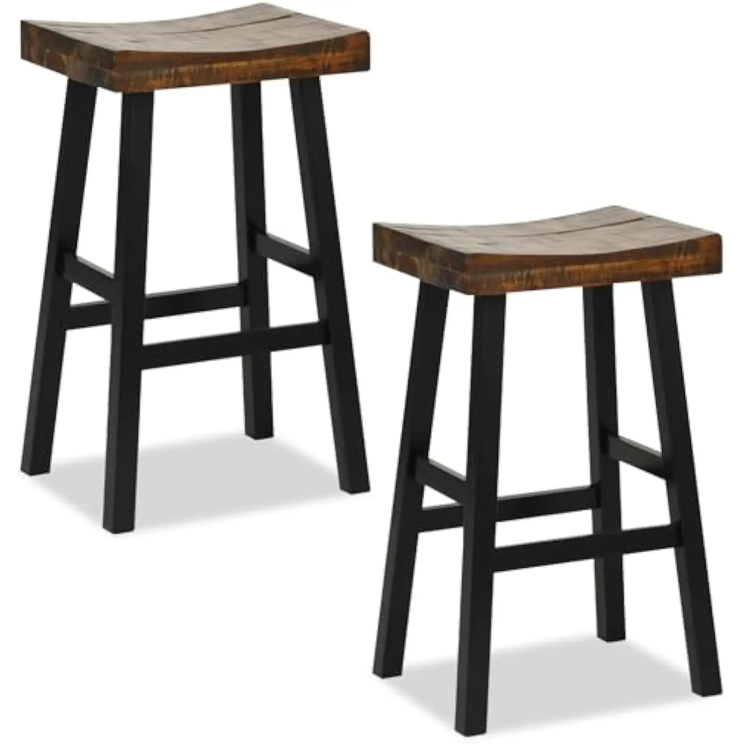 

Bar Stools Set of 2, 29 Bar Height Saddle Stools, Bar Dining Chairs with Rubber Wood Frame & Footrest, Backless Barstools for