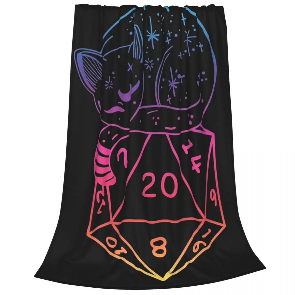 D20 Cat Rainbow Dnd Dice Blankets Flannel Lightweight Sofa Throw Blankets For Couch Bedding Office Throws Bedspread Quilt