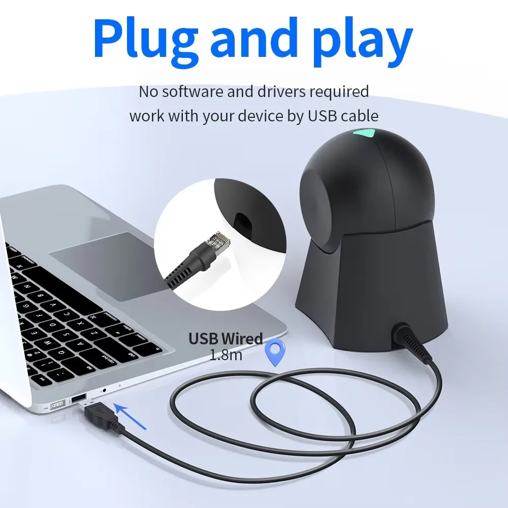 Desktop Barcode Scanner QR Code Reader High Speed Scanning Tool for POS Retail Store Supermarket