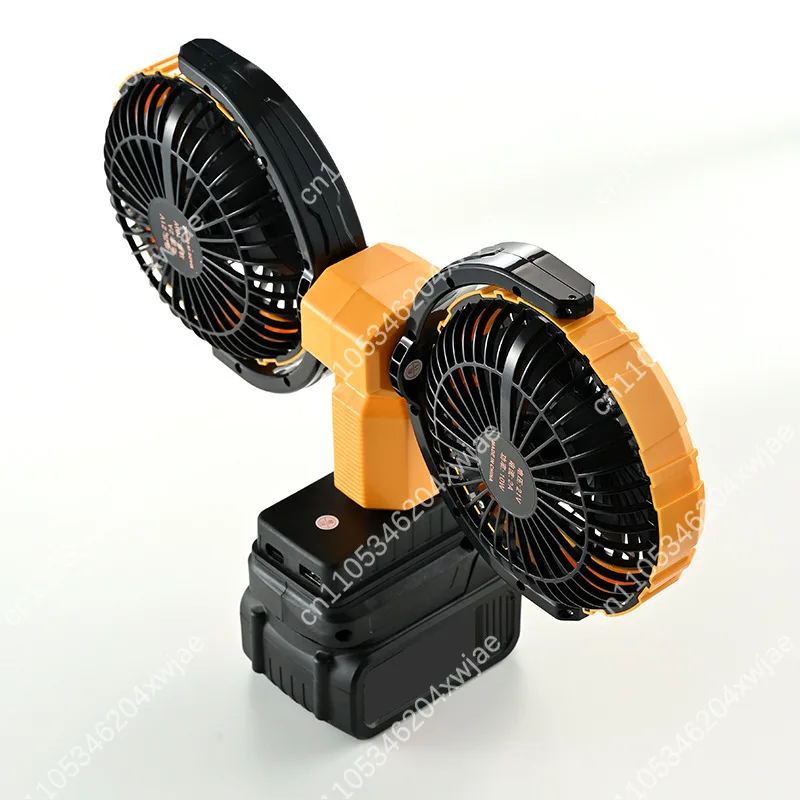 Ventilador portátil para acampar al aire libre con cabezales duales, recargable, giratorio, alta potencia eólica, batería de larga duración