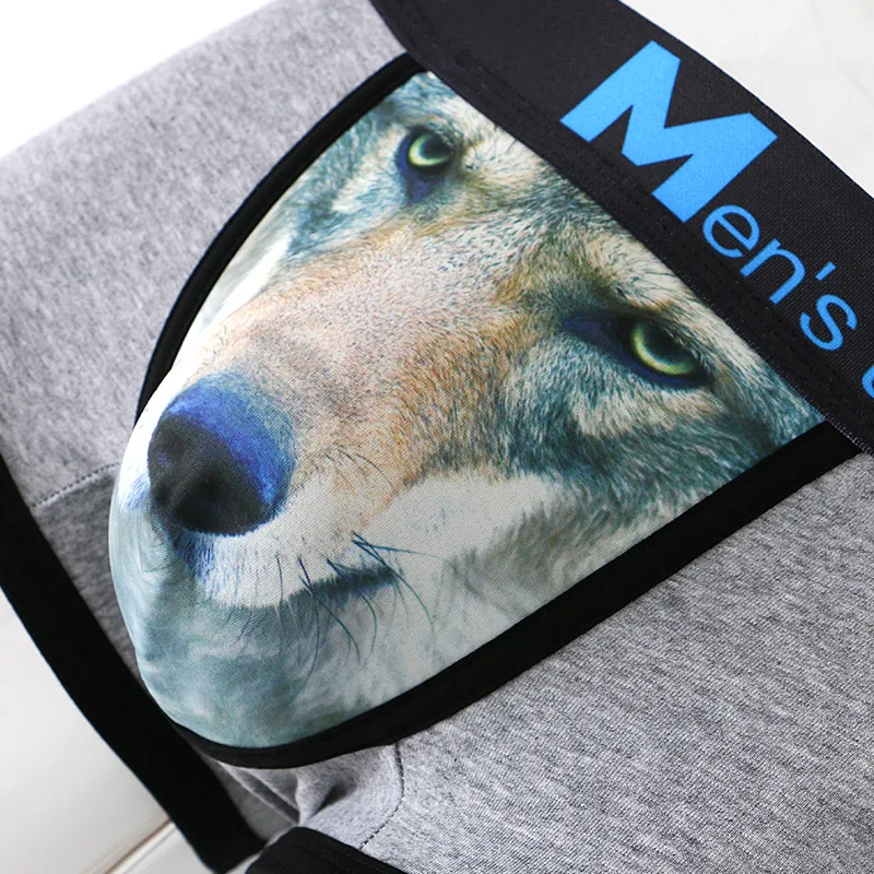 3d Drawings Cotton Underwear Men Funny Boxers Wolf Square Panties Animal Print Humor Underpants Male Shorts U Convex Undewear