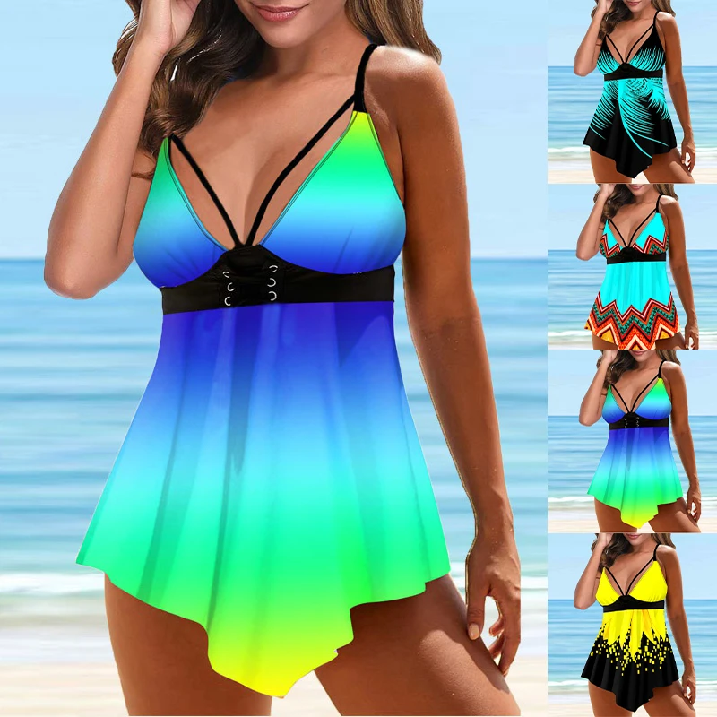 

2023 Women's Sexy Beach Swimwear Tankini Two Piece Swimwear Print Tankini Beach Summer Fashion Beach Women's Swimwear Set