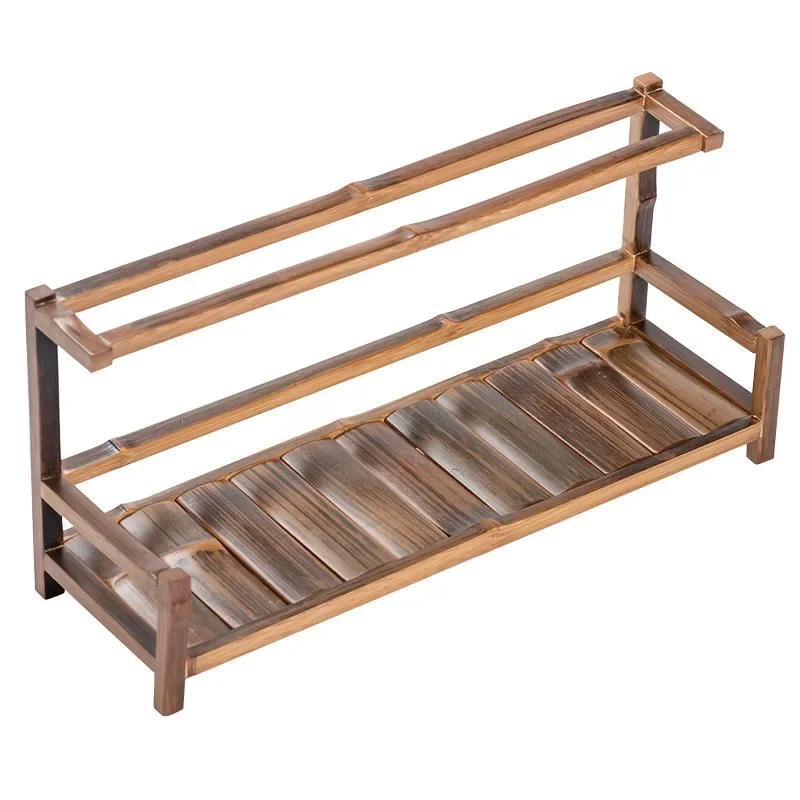 

Bamboo cup holder, retro Kung Fu tea set, storage rack, teacup rack, double-layer Bogu ,holder
