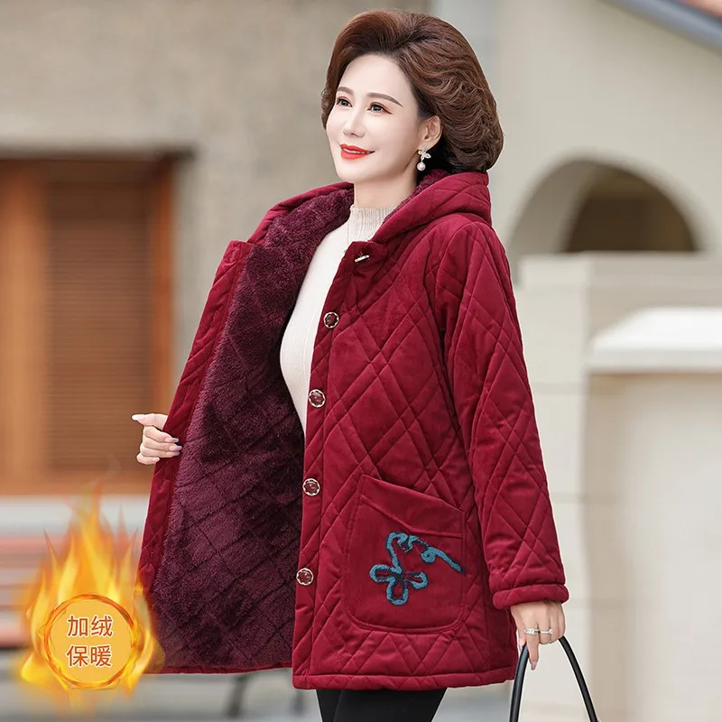 

Golden velvet Women Jacket Winter Middle-aged and elderly Thicken Warm Cotton Padded Outwaer Female Casual Loose Overcoats