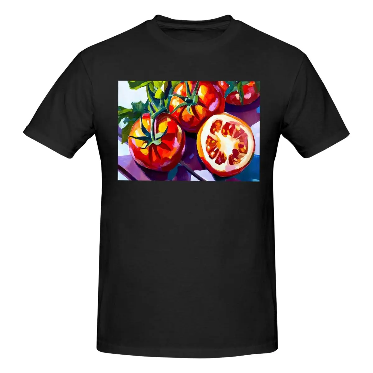 Tomatoes With Sliced Detail Leaves And Sunlit Shadows Men T-Shirt Plus Size T Shirts Men's Round Neck Cotton Tees Short Summer