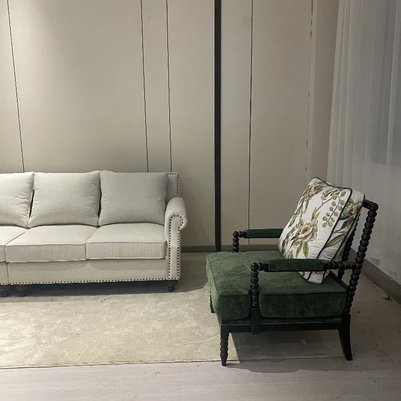 

Pastoral living room three-person sofa combination modern, simple retro small apartment sofa