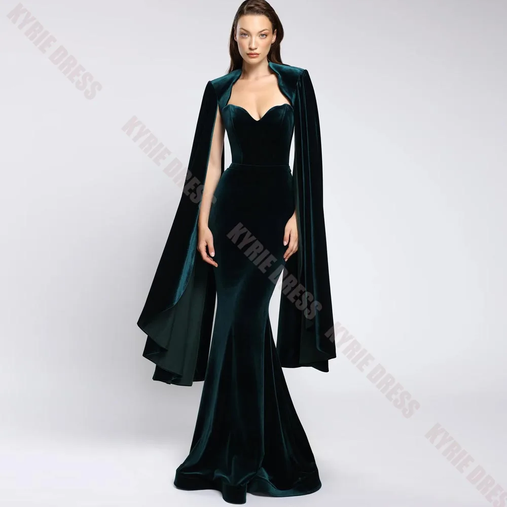 Women's Formal Evening Gowns with Cape Velvet Sleeveless Column Mermaid Slit Wedding Guest Dresses Floor Length Prom Party Gown