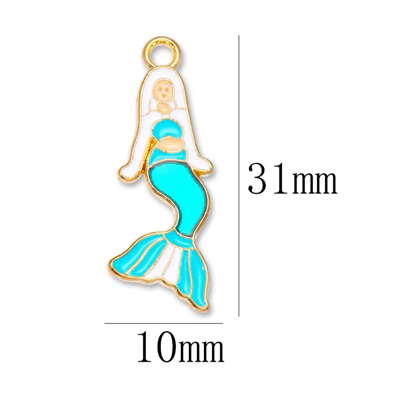 20 pcs/lot Fashion Alloy Enamel Mermaid Pendant Making Accessories Charms for Women, Earrings/Necklace Handmade DIY Jewelry