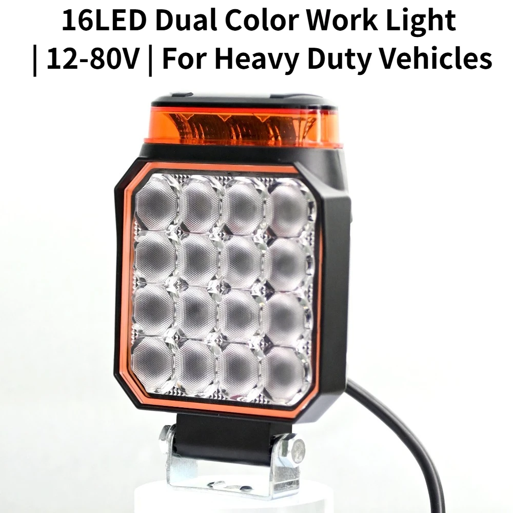 

For 16LED Work Light 12-80V Amber Strobe Warning Lamp Emergency Flashing Fog Light for Excavator Forklift Truck SUV Offroad 4x4