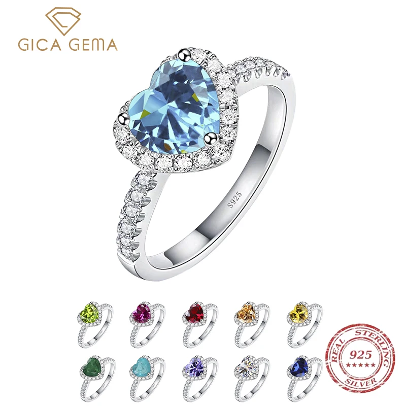 

Gica Gema Heart Shaped Gemstone Rings For Women S925 Sterling Silver Multicolor Wedding Ring High Quality Engagement Jewelry