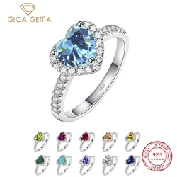 Anillos de Gema en forma de corazón para mujer, joyería de compromiso Multicolor de plata de ley S925, joyería de boda de alta calidad