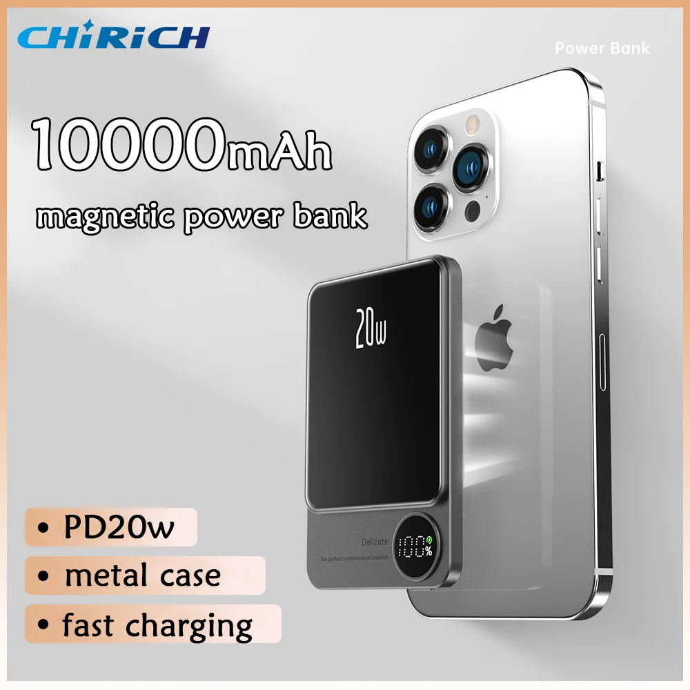 

Magnetic Wireless 10000mAh Power Bank For iPhone 15 14 Xiaomi External Spare Battery Fast Charging Slim Metal 5000mAh Powerbank