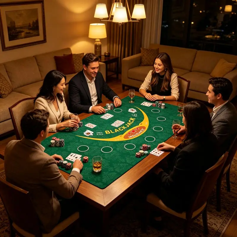 VIKAMA Blackjack Poker Table Mat Classic Card Suit Print Non‑Slip Foldable Game Tabletop Pad for Home Party Game Decor