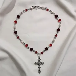 stunning red cross necklace Black Gothic statement Rosary Style Grunge necklaces women 2021 jewelrye y2k