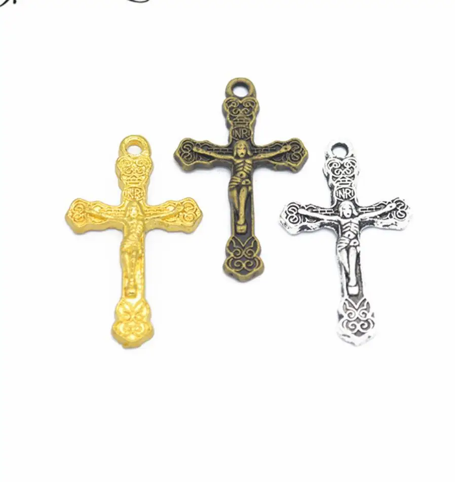 50Pieces NICE 32*19mm Antique Silver Plated Cross Wicca Charms Steampunk Necklace Bracelet Pendant For DIY Jewelry Making F0349