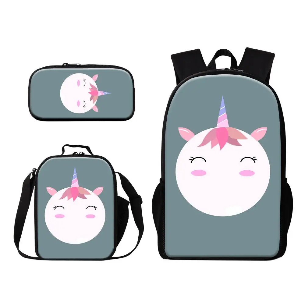 3 PCS Backpack Set for Student Unicorn Cartoon Print SchoolBag with Pencil Case Children Lunch Box for School Bookbag Travel Bag