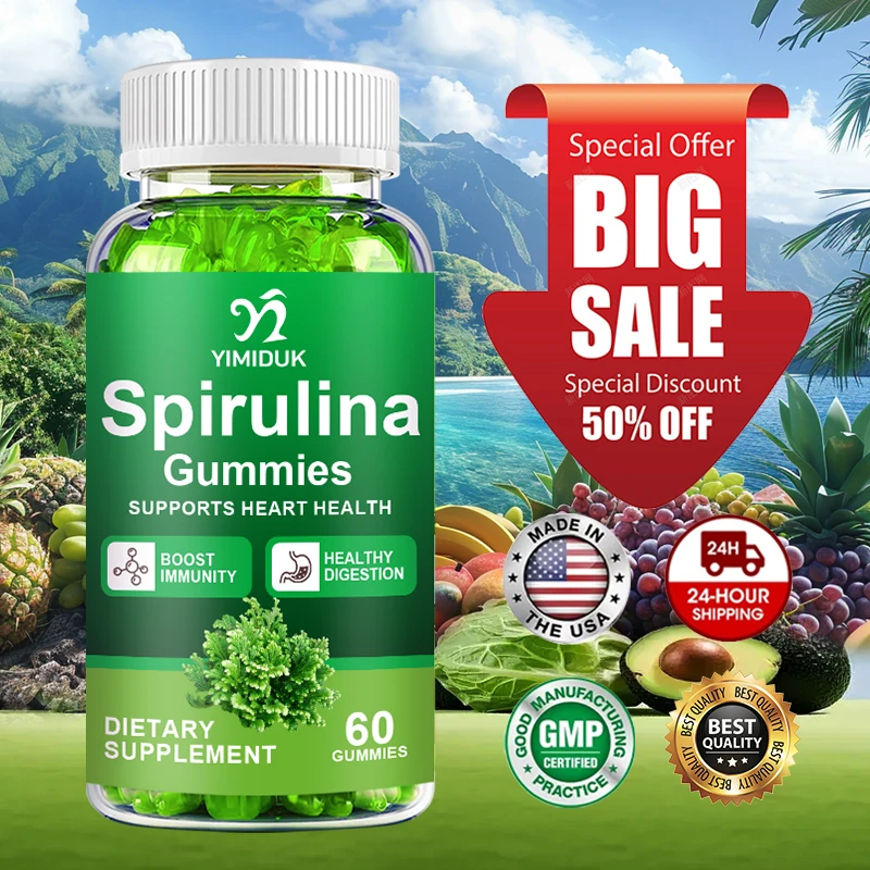 

Органические жевательные конфеты с синей спирулиной и хлореллой, суперзелень и суперфуды, ежедневная энергия с морскими водорослями и хлорофиллом, 60 веганских жевательных конфет