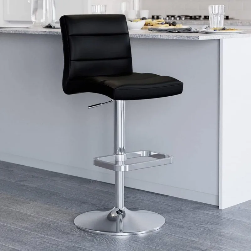 Furniture Modern Adjustable Height Black Lush Bar Stool with Polished Chrome Round Base US(Origin)