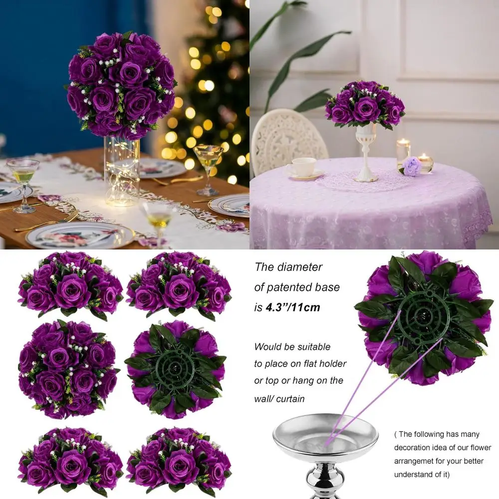 

Набор из 6 искусственных розовых композиций с основанием и шарами-киссинг-боллами для декора свадебных и праздничных столов