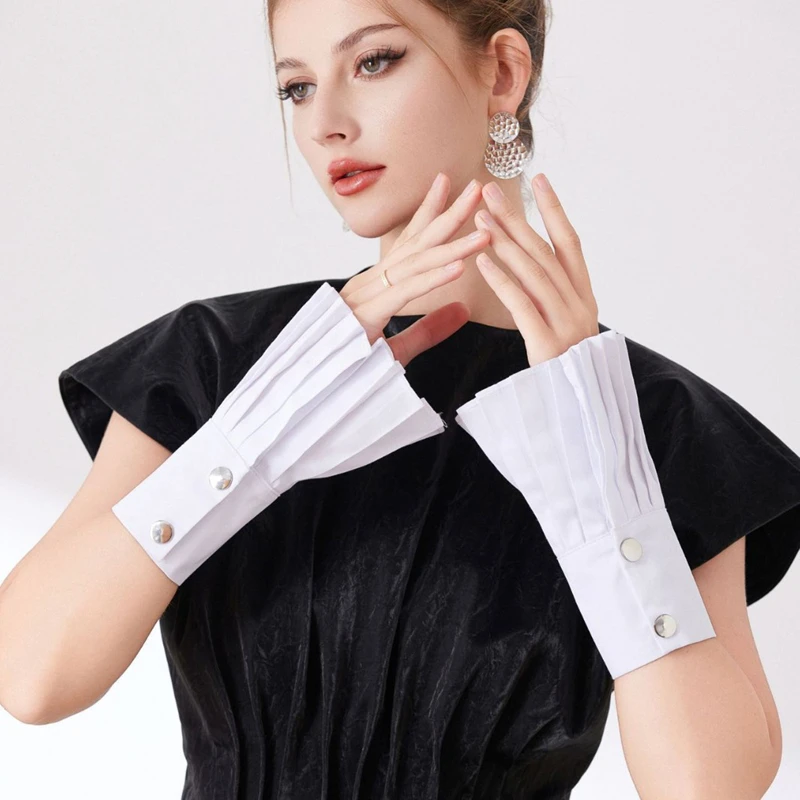 

Белые съемные плиссированные манжеты, женский свитер, рубашка, декоративные оборки, расклешенные рукава, перчатки на запястье, аксессуары для костюмов