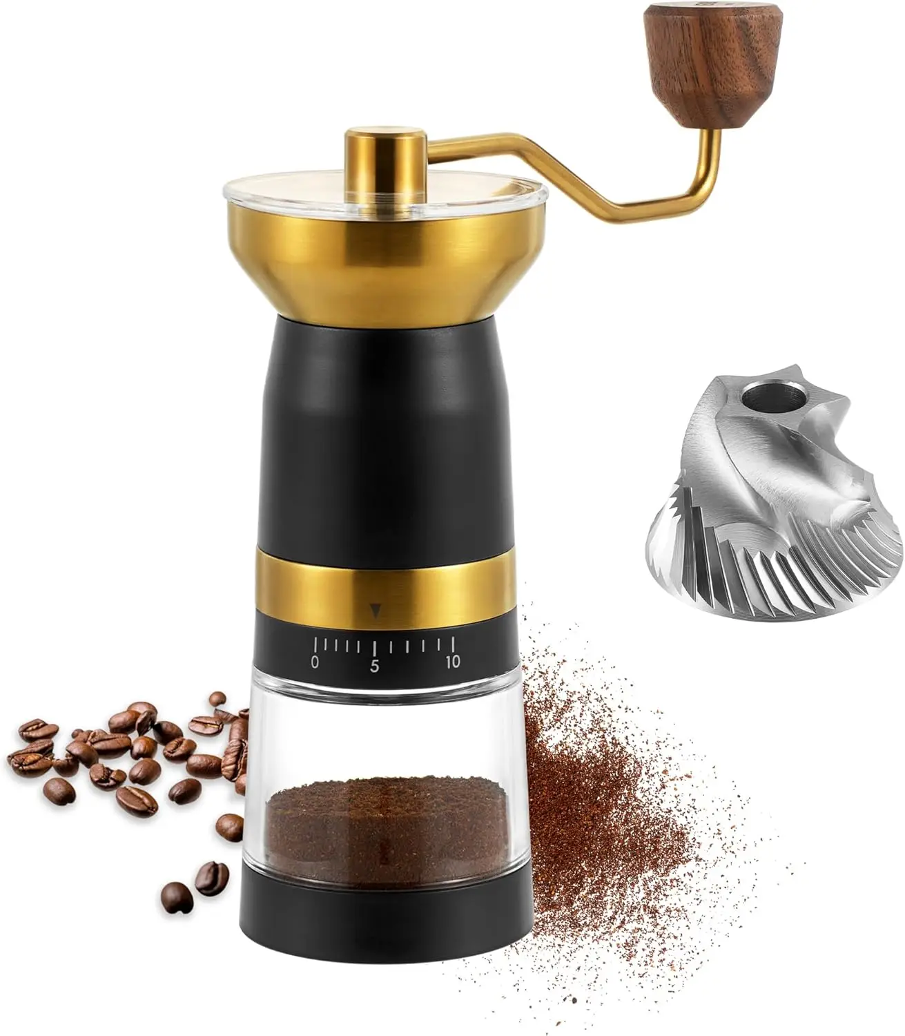 

Manual Coffee Grinder 10 External Adjustment Fashion Bean Grinder Stainless Steel Double Bearing Conical Burr Portable H