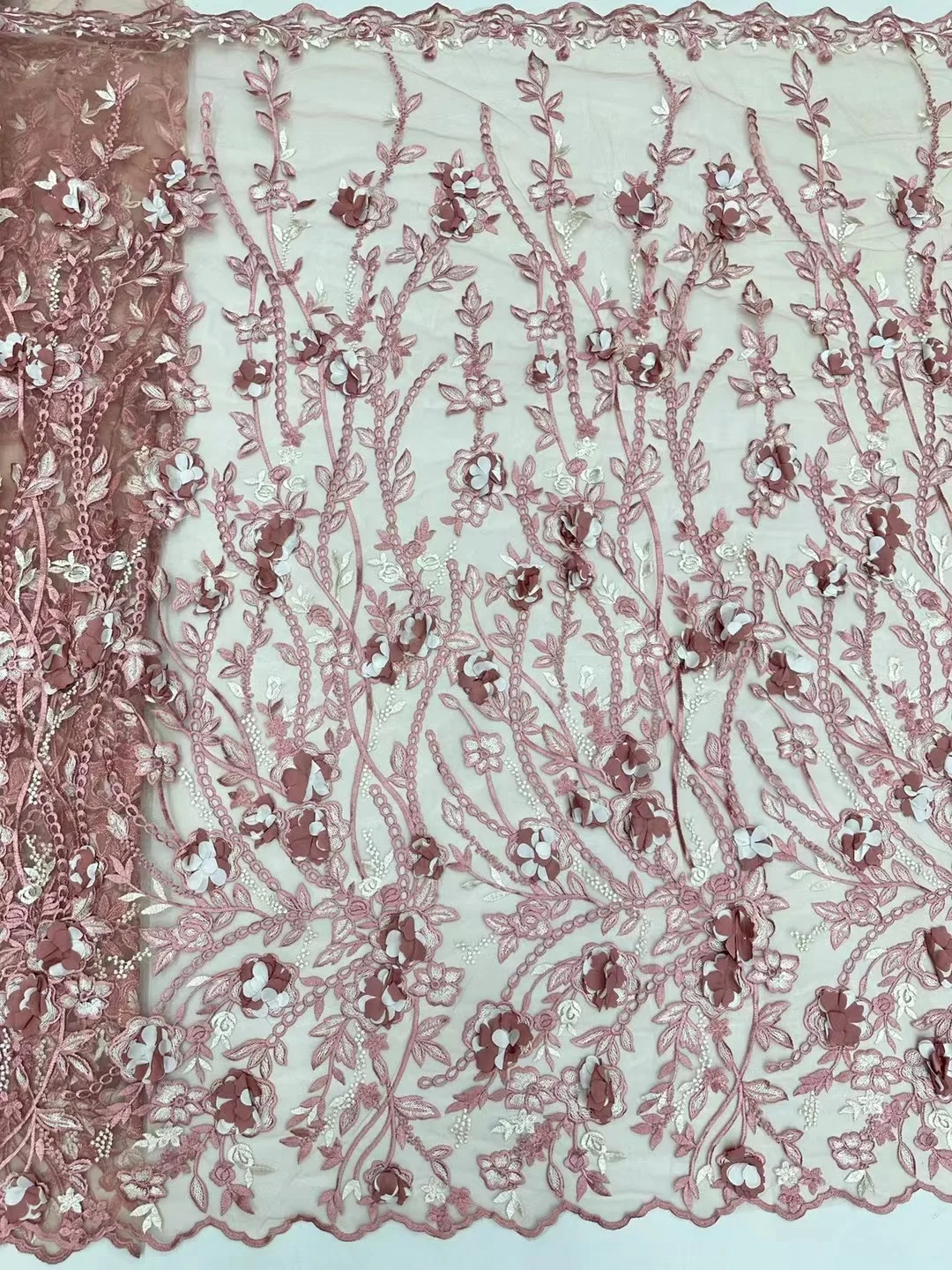 Tissu Africain en Dentelle à Paillettes, Broderie 3D de Haute Qualité, Perles de Fleurs Françaises, Filet NigWin pour Robe de Soirée de Mariage, Dernière Collection 2024