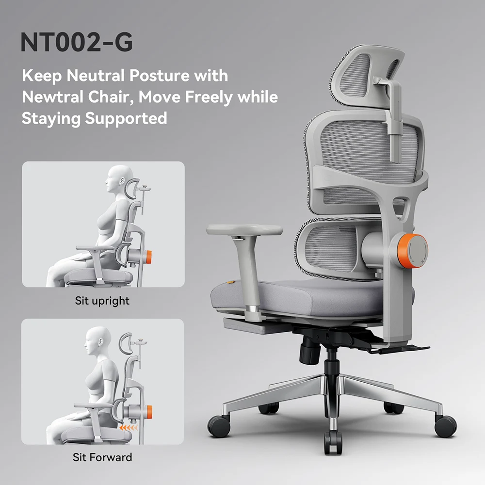 NEWTRAL-silla ergonómica NT002, soporte de espalda inferior adaptable, respaldo ajustable, reposabrazos, reposacabezas, reposapiés