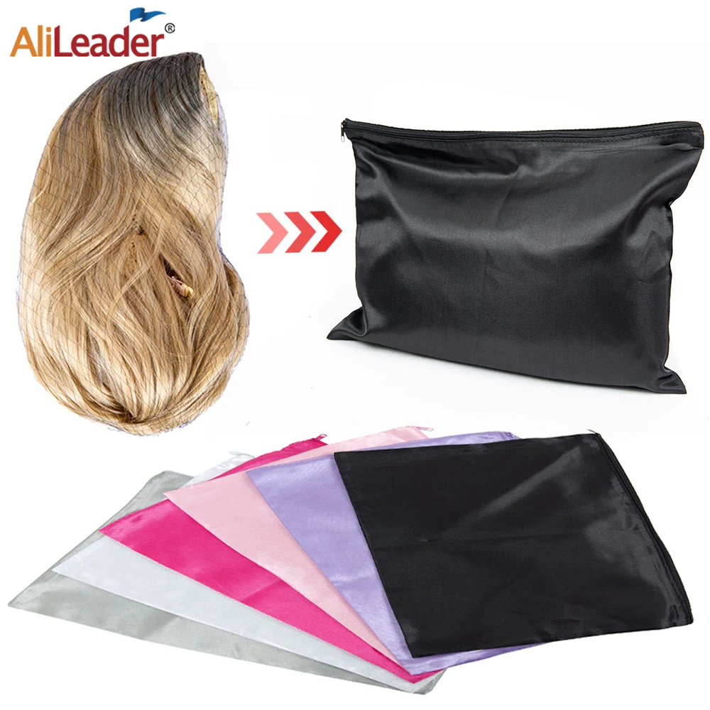 New Zipper Satin Bag For Packaging Hair Extensions Bundles Wigs Soft Silk Pouches With Zipper Satin Bags For Packaging Hair Bag