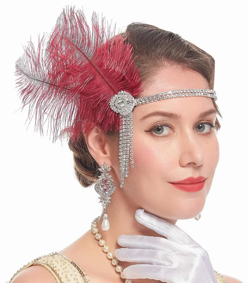 

Rhinestone Feather Headband – European American Vintage Hair Accessory for Cocktail Party
