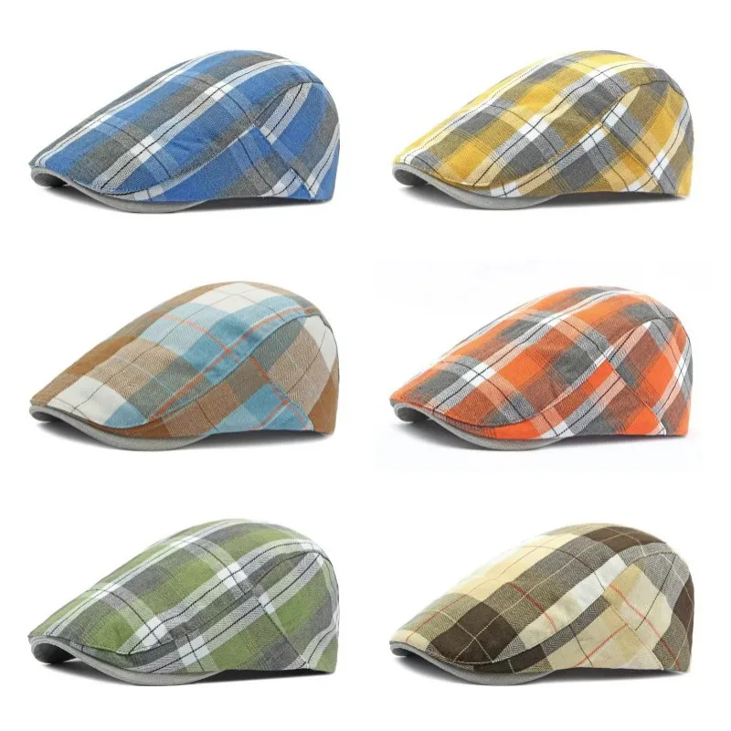 หมวกเบเร่ต์ลายสก็อตสีสันสดใสสำหรับผู้ชาย หมวกสไตล์ศิลปะทันสมัย หมวกทรงบางสำหรับฤดูใบไม้ผลิและฤดูใบไม้ร่วง หมวกนิวส์บอยสไตล์เรโทรอังกฤษสำหรับผู้หญิง