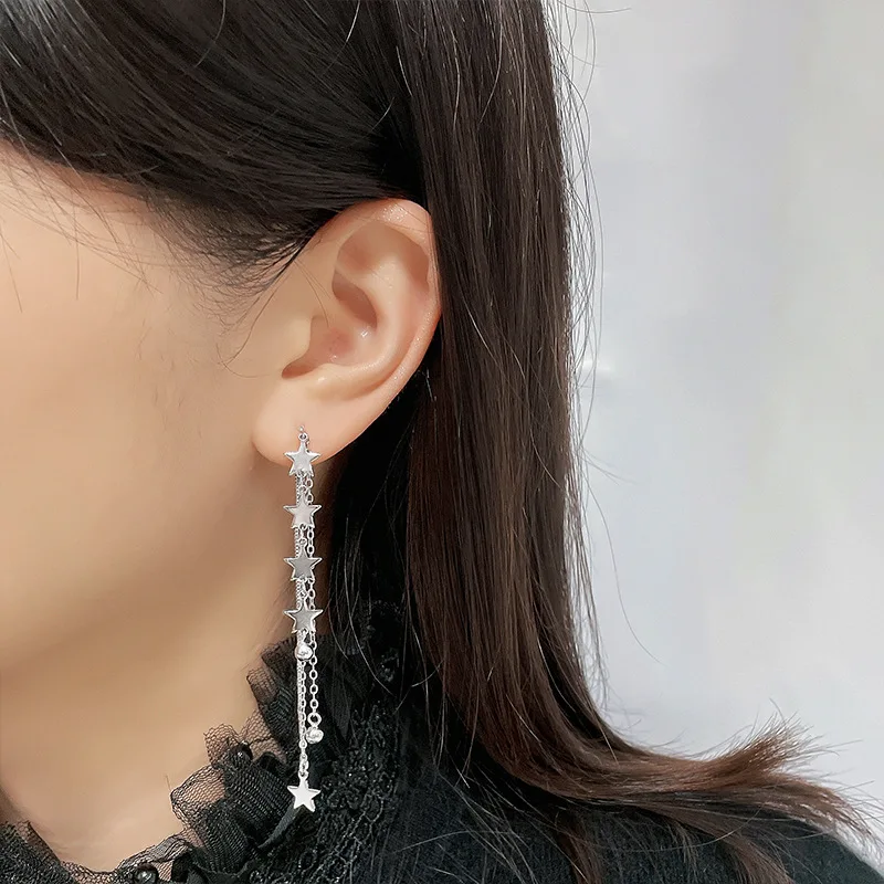 VOQ Fashion Meteor Shower Long Ear Chain Korean Temperament Elegant Fringe Star Earrings Women's Party Jewelry Accessories