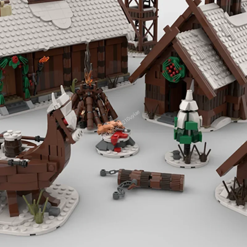 3158 Uds Idea invierno vikingo pueblo bloques de construcción casa de herrero Medieval arquitectura modelo juguete chico regalo de Navidad Moc-21343