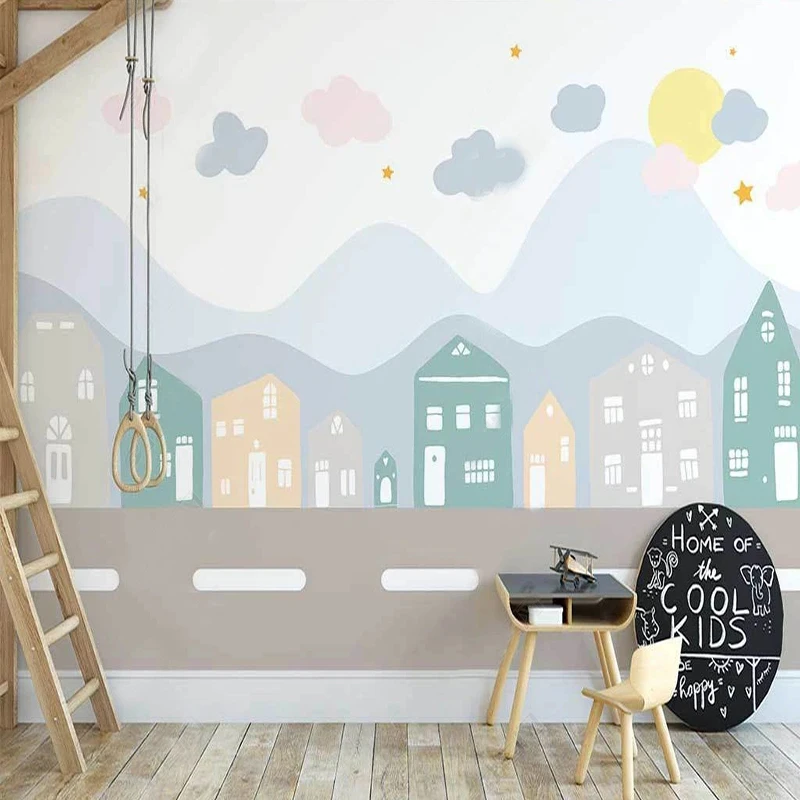 

Custom Mural Wallpaper Nordic Instagram Hand-painted Cartoon House Children's Room Background Wall Decor Modern Creative Fresco