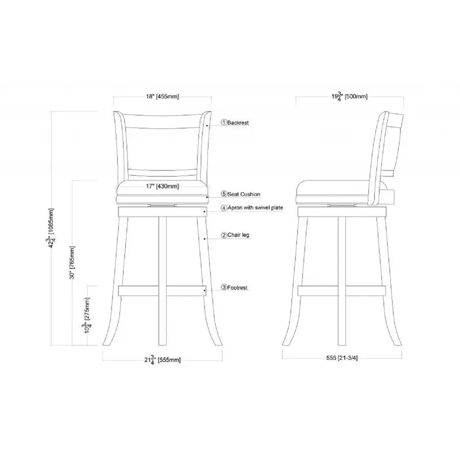 Kursi Putar Tinggi Augusta Bar, 29 Inci, Cappuccino