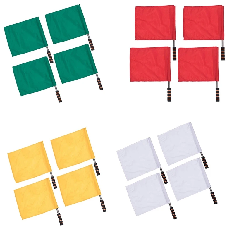 Green Sports Referee Flag 4 Pieces Track And Field Event Referee Flag Football Goal Flag Flag Bearer Flag Sponge Handle Durable