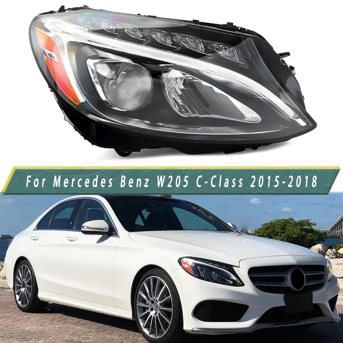 

Front Right Headlight Replace For Mercedes Benz C-Class W205 C200 C300 C43 2015 2016 2017 2018 Right Head Light Direct Replace