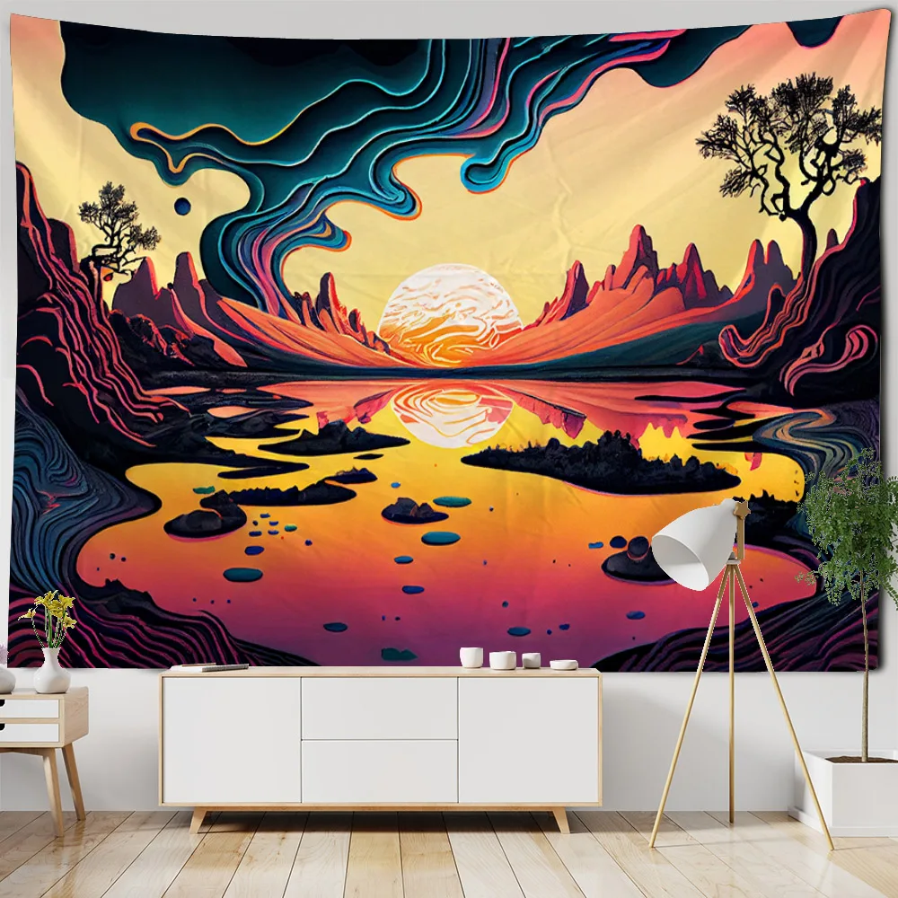 Colorful Starry Sky Landscape Tapestry Night Planet Wall Hanging Aesthetic Home Decor for Living Room Dormitory