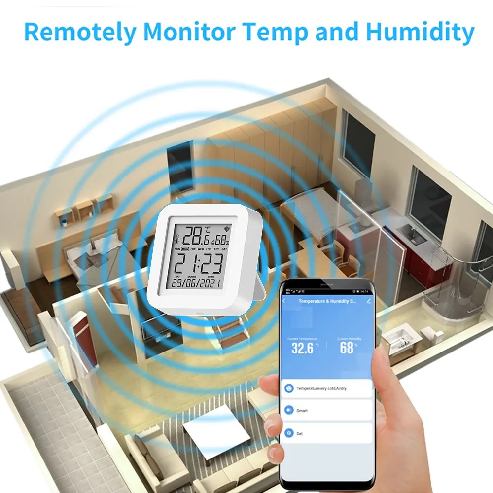 Sensore di umidità della temperatura Tuya WIFI per Smart Home SmartLife termometro igrometro supporto Alexa Google Assistant