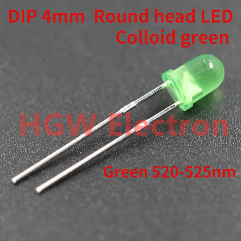 100pcs F4mm Round head Colloid green 4MM Round head Green 520-525nm Indicator light 2 pin Luminous tube LED Jade green