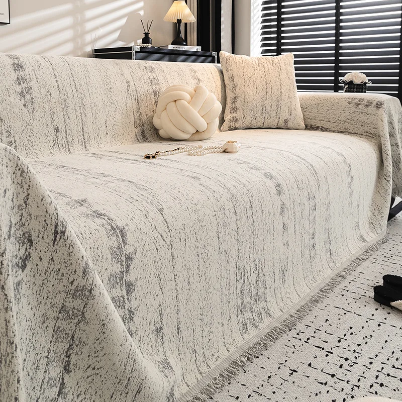 Simple Style Chenille Sofa Towel with Tassels Edge Sofa Cover Blanket Home Decoration Leisure Relax Beach Towel