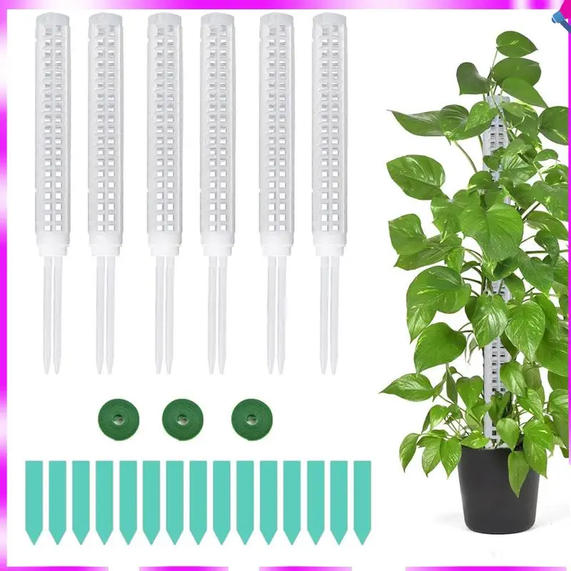 N96R 6Pcs Moss Pole For Plants Monstera, 15.6 Inch Plastic Stackable Moss Poles For Small Or Medium Climbing Plants Monstera Dur