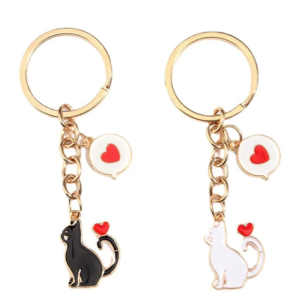 Cute Cartoon Cat Keychain Zinc Alloy Heart Cat Keyring Creative Handbag Ornaments Women Bag Pendant Handbag Ornaments