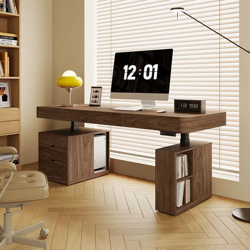 

Desk Walnut Home Living Room Writing Office Dual Motor Electric Lifting Intelligent Solid Wood Workbench Table
