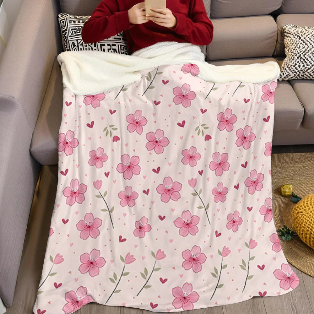 Blue White Wildflowers Cute Flannel Fleece Throw Blanket Soft Plush Bed Couch Cover Perfect Gift for Women Girls Kids