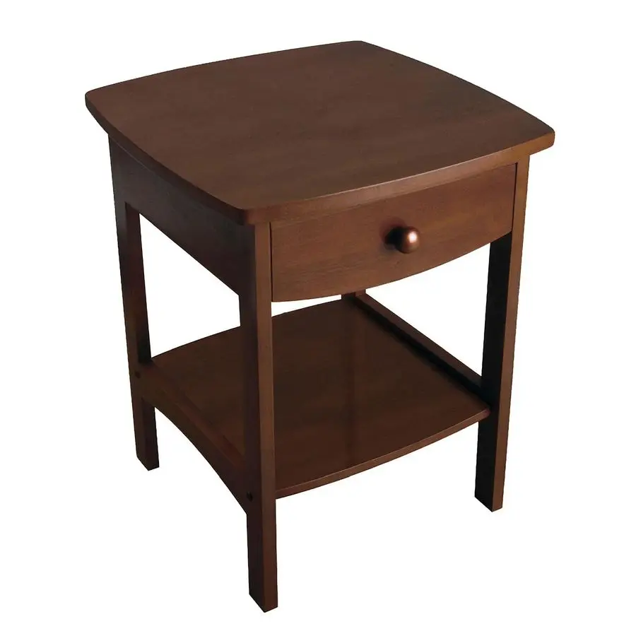 

22 x 18 x 18Inch Wood Curved End Table Night Stand with One Drawer, Brown 94918