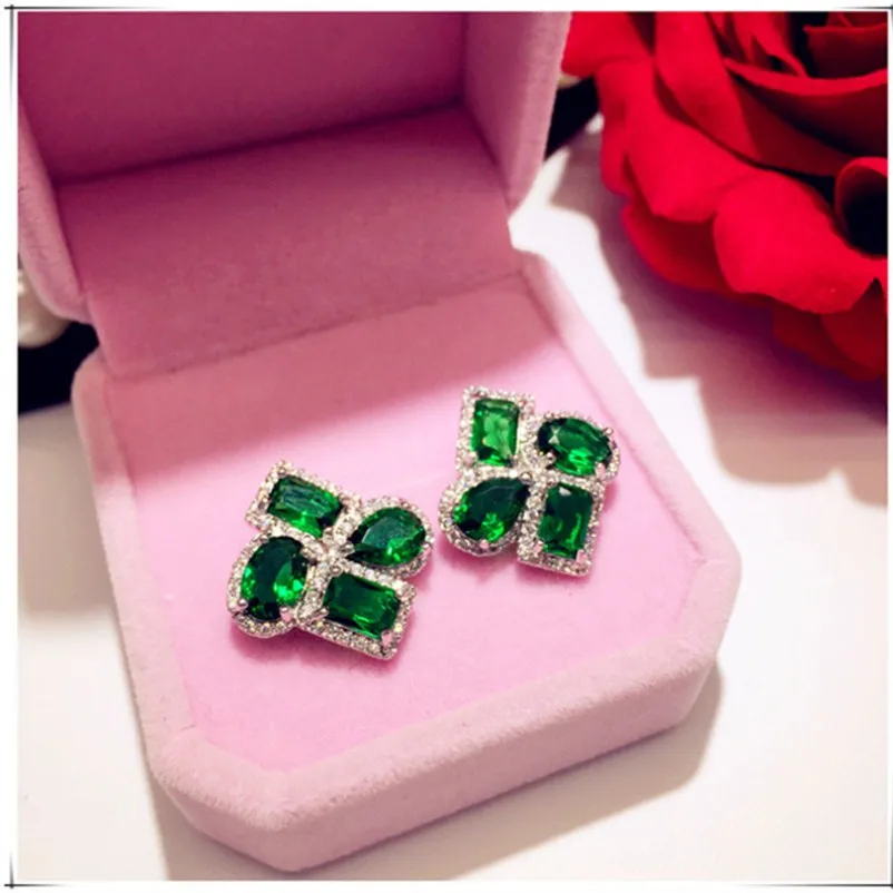 925 Sterling Drop Earrings For Women Artificial Emerald Vintage Fine Jewelry Cubic Zirconia Green Stone Luxury Eardrop Brincos